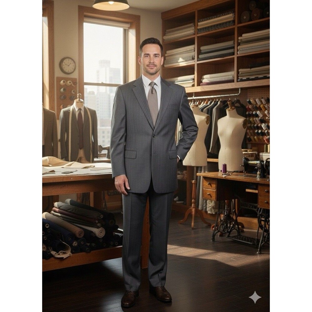 Loro Piana Hickey Freeman Suit Men Pinstripe Super 120s Tasmanian Wool 43L 38x32